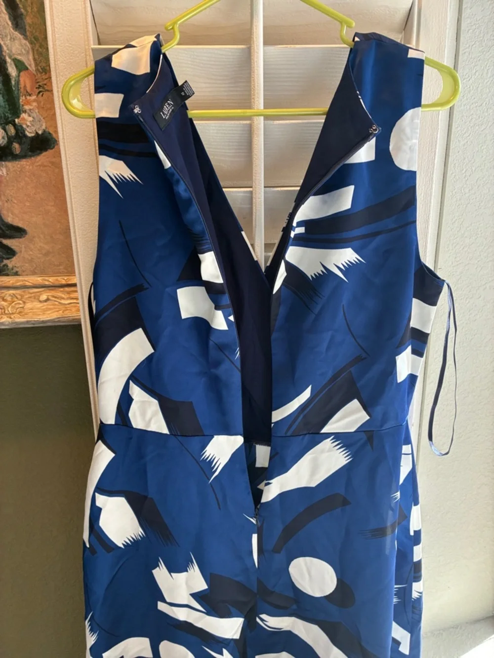 Ralph Lauren Blue and White Abstract Sleeveless V‑Neck Midi Dress - Picture 12 of 12